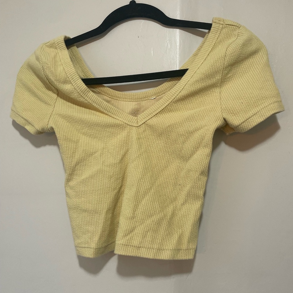Yellow V-Neck Ribbed Women's Top